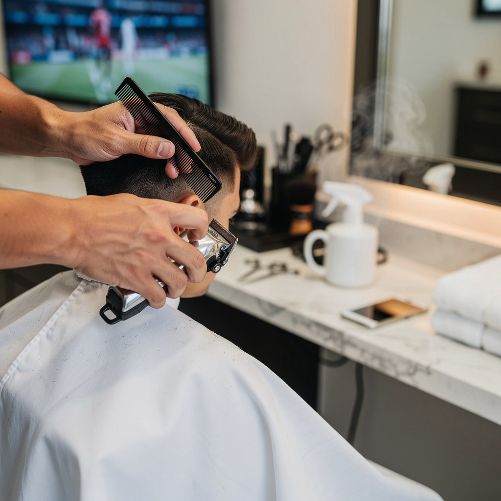 Champ's Barber Shop welcoming interior with comfortable seating and modern amenities for a premium grooming experience